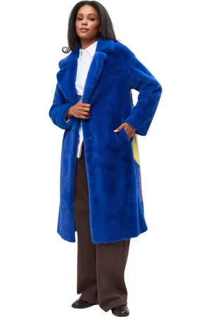 CESARE GASPARI Femme, Manteaux, Bleu, Taille: 38 FR Manteau Long Imprimé au Dos Deluxe Amoureux - Bleu