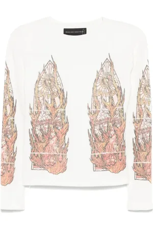 Who Decides War Femme, Tops, Blanc, Taille: 36 FR Illustration Print Crew Neck Sweater