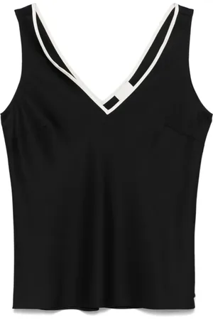 Calvin Klein Femme, Tops, Noir, Taille: 36 FR Haut Noir avec Logo Plaque Col en V