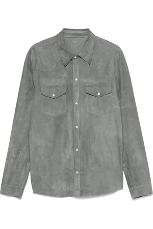SALVATORE SANTORO Homme, Chemises, Gris, Taille: 2XL Veste en Cuir Gris Cendré Avec Poignets Boutonnés