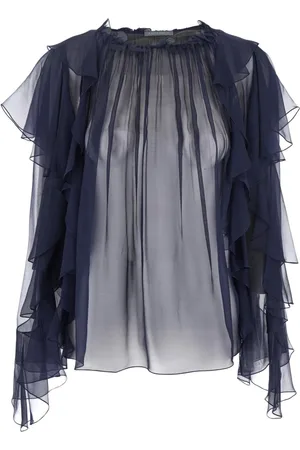 Alberta Ferretti Femme, Blouses et Chemises, Bleu, Taille: 40 FR Chemise Bleue à Volants en Mousseline de Soie Femme