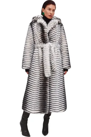 CESARE GASPARI Femme, Manteaux, Gris, Taille: 42 FR Manteau Long Ceinturé en Fausse Fourrure d