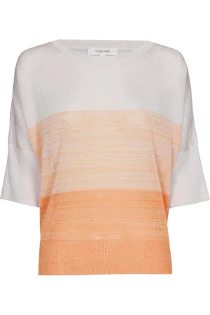 Marie Méro Femme, Pulls, Multicolore, Taille: 46 FR Pull à Manches Courtes à Rayures Lilas et Orange