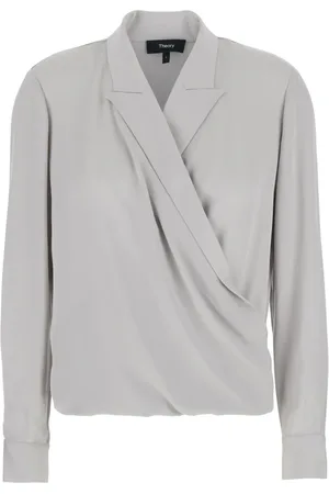 THEORY Femme, Blouses et Chemises, Gris, Taille: 42 FR Chemisier Métallique avec Peak Revers