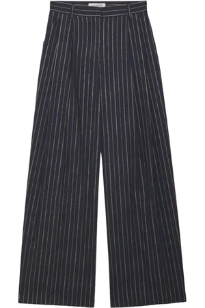 ERMANNO SCERVINO Femme, Pantalons, Bleu, Taille: 40 FR Pantalon large en coton à rayures avec fil lurex