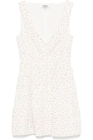 Frankies Bikinis Femme, Robes, Blanc, Taille: 42 FR Robe Florale Col en V avec Poches