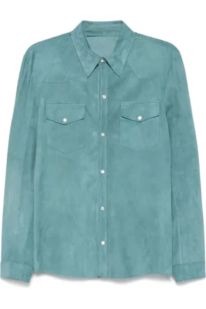 SALVATORE SANTORO Homme, Chemises, Bleu, Taille: 2XL Veste Western en Cuir Bleu Sarcelle