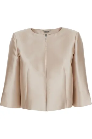 Alberta Ferretti Femme, Vestes, Blanc, Taille: 42 FR Veste Crop Blanche Col Rond Mikado