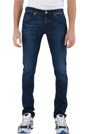 Dondup Homme, Jeans, Bleu, Taille: W34 Jean Skinny Usé avec Logo Métallique
