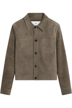 Ami Homme, Vestes, Gris, Taille: L Veste en Cuir Boutonnée