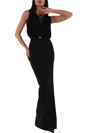 Elisabetta Franchi Femme, Robes, Noir, Taille: 40 FR Robe Longue en Crêpe avec Lacets en Georgette