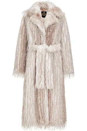 CESARE GASPARI Femme, Manteaux, , Taille: 38 FR Manteau long en fausse fourrure ceinturé