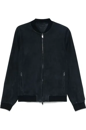 SALVATORE SANTORO Homme, Vestes, Bleu, Taille: M Veste en Cuir Bleu Marine Côtelée