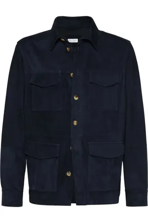 Brunello Cucinelli Homme, Vestes, Bleu, Taille: S Veste en Cuir Bleu Marine