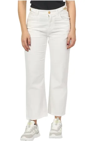 GAËLLE Femme, Pantalons, Blanc, Taille: W31 Pantalon Blanc avec Accessoire Doré à la Taille