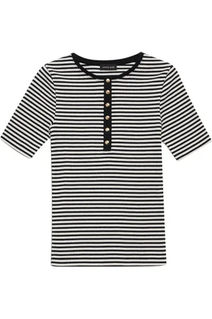 ANINE BING Femme, Tops, Noir, Taille: 38 FR T-shirt Noir à Boutons Col Rond
