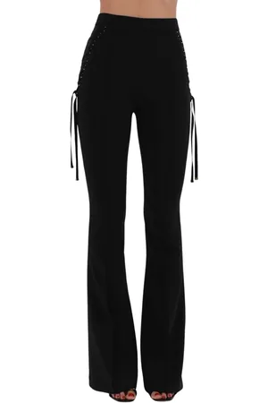 Elisabetta Franchi Femme, Pantalons, Noir, Taille: 44 FR Pantalon évasé en crêpe avec lacets croisés