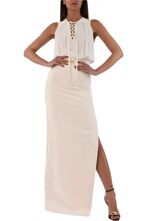 Elisabetta Franchi Femme, Robes, , Taille: 40 FR Robe Longue en Crêpe avec Lacets en Georgette