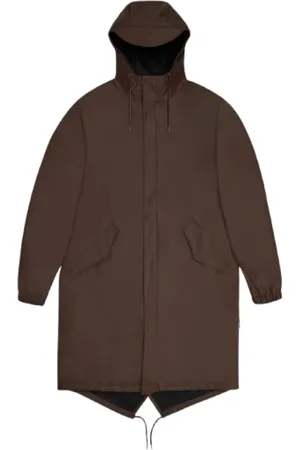 Rains Homme, Manteaux, Brun, Taille: XL Parka Fishtail Noir avec Ourlet Asymétrique