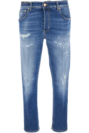 PT Torino Homme, Jeans, Bleu, Taille: W33 Jean Denim Bleu avec Déchirures et Patch Logo