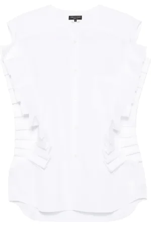 Comme des Garçons Femme, Tops, Blanc, Taille: 40 FR Chemise en Coton avec Ourlet à Volants