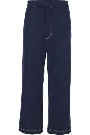 Thom Browne Homme, Pantalons, Bleu, Taille: M Pantalon Droit Bleu avec Coutures Contrastées