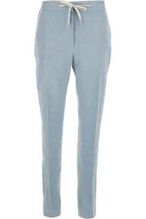 ELEVENTY Femme, Pantalons, Bleu, Taille: 36 FR Pantalon en Lin Bleu à Taille à Cordon