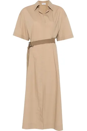 Brunello Cucinelli Femme, Robes, Brun, Taille: 40 FR Robe Marron Clair avec Col en V et Poches