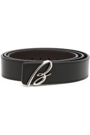 BRIONI Homme, Accessoires, Noir, Taille: 100 CM Plaque Logo Ceinture en Cuir Argent
