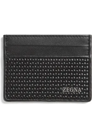 Ermenegildo Zegna Homme, Accessoires, Noir, Taille: ONE Size Porte-cartes en cuir tissé noir