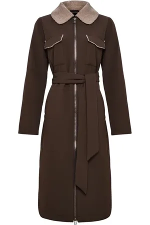 CESARE GASPARI Femme, Manteaux, Brun, Taille: 42 FR Manteau long ceinturé avec col en peau de mouton retournée