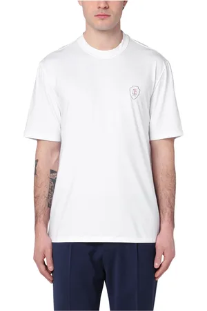 Brunello Cucinelli Homme, Tops, Blanc, Taille: L T-shirt col rond manches courtes