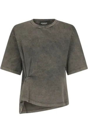 Dondup Femme, Tops, Gris, Taille: 40 FR T-shirt Gris à Col Rond et Volants