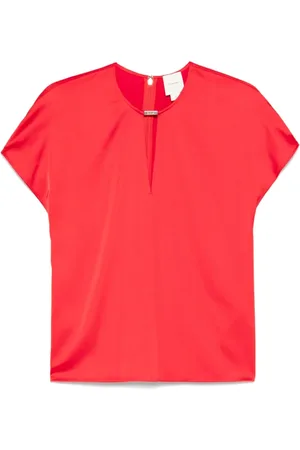 Calvin Klein Femme, Blouses et Chemises, Rouge, Taille: 38 FR Chemise Rouge avec Col en Trou de Serrure