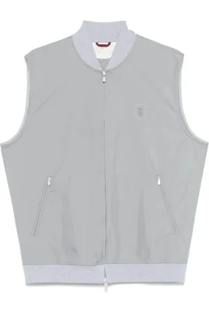Brunello Cucinelli Homme, Vestes, Gris, Taille: 3XL Gilet Sans Manches Col Baseball Gris Clair