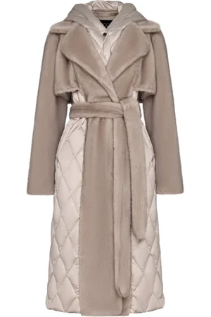 CESARE GASPARI Femme, Manteaux, , Taille: 42 FR Manteau en fausse fourrure matelassée avec perles pour femmes avec ceinture | Chic vêtements d