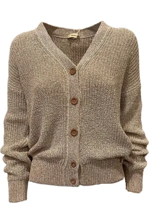 HERNO Femme, Pulls, Brun, Taille: 42 FR Cardigan Brillant Col en V Maille Épaisse