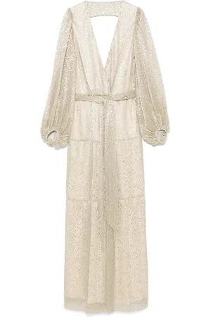 Bash Femme, Robes, Jaune, Taille: 40 FR Or V-cou Jupe à Volants Robe