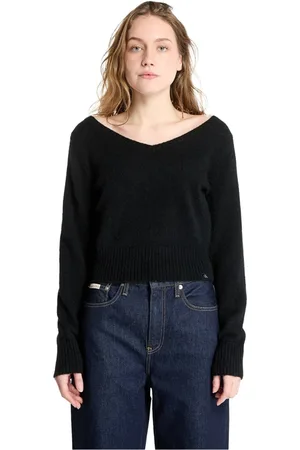 Calvin Klein Femme, Pulls, Noir, Taille: 42 FR Pull col V en laine - Coupe régulière