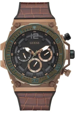 Guess Homme, Accessoires, Brun, Taille: ONE Size Montre Analogique en Silicone Marron Quartz