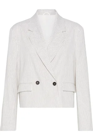 Brunello Cucinelli Femme, Vestes, Blanc, Taille: 36 FR Veste Blanche à Double Boutonnage avec Poches