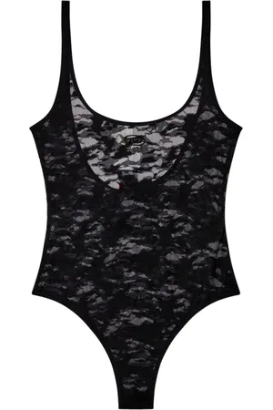 Diesel Femme, Tops, Noir, Taille: 38 FR Panneau en Dentelle Transparente Logo Ovale D