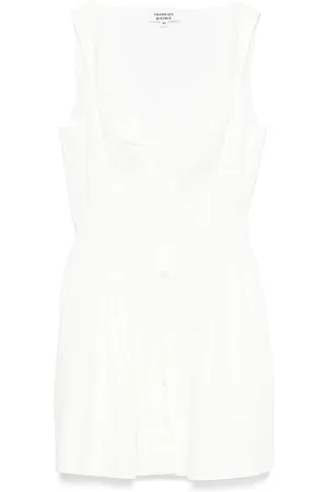 Frankies Bikinis Femme, Robes, Blanc, Taille: 38 FR Robe Blanche sans Manches avec Col en V et Poches