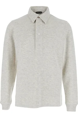 Tom Ford Homme, Pulls, Gris, Taille: L Polo Gris en Mélange de Coton Manches Longues