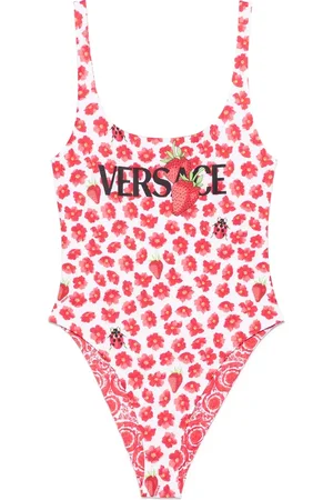 VERSACE Femme, Maillots de bain, Rouge, Taille: 42 FR Maillot de Bain Rouge Réversible avec Imprimé Signature