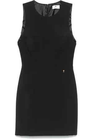 Elisabetta Franchi Femme, Robes, Noir, Taille: 36 FR Robe Noire avec Col Rond et Détails de Pli