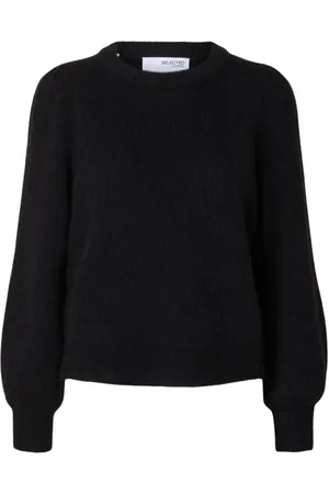 SELECTED Femme, Pulls, Noir, Taille: 36 FR Pull en Laine Douce Minimaliste