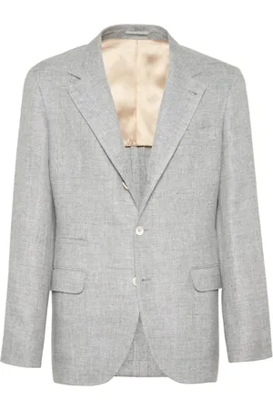Brunello Cucinelli Homme, Vestes, Gris, Taille: XL Veste Grise en Mélange de Lin avec Revers