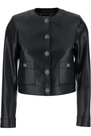 Twin-Set Femme, Vestes, Noir, Taille: 42 FR Veste Noire en Cuir avec Boutons Logo