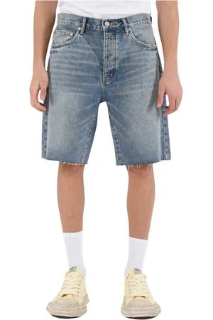 Purple Brand Homme, Shorts, Bleu, Taille: W33 Short Bermuda en Denim avec Ourlet Effiloché